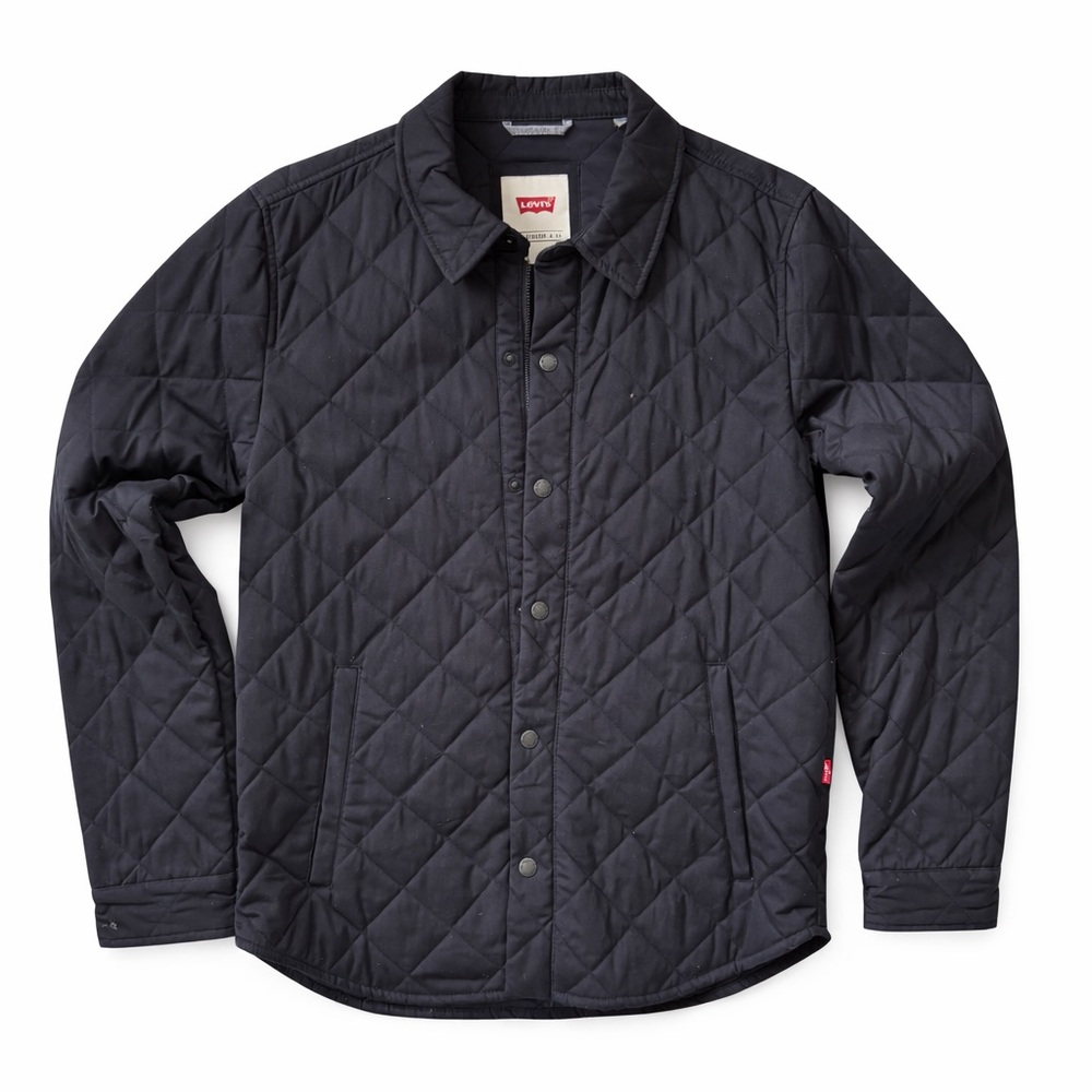 Levi’s Quilted Jacket Navy Blue Snap Front Cotton Poly Coat Mens Small
